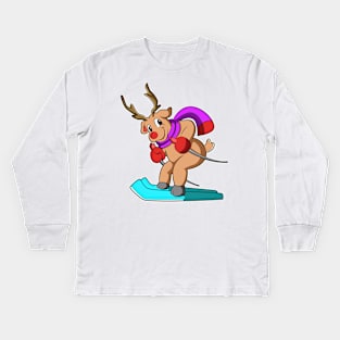 Reindeer as Skier with Skis Kids Long Sleeve T-Shirt